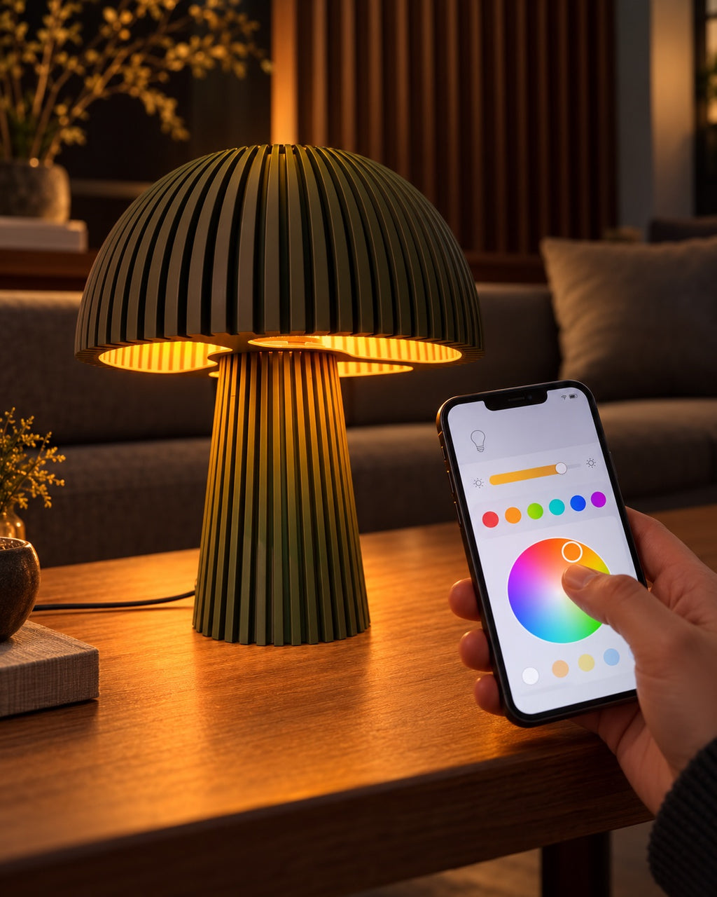 Lámpara Seta Maxi en Musgo con luz RGB, controlada desde el celular