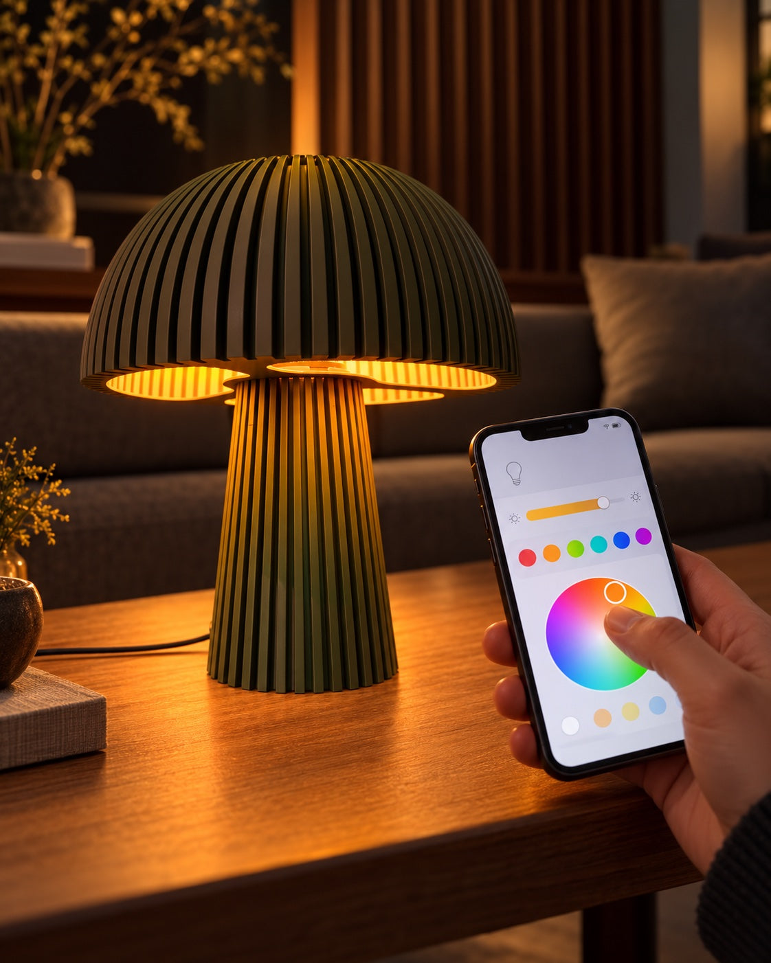 Lámpara Seta Maxi en Musgo con luz RGB, controlada desde el celular
