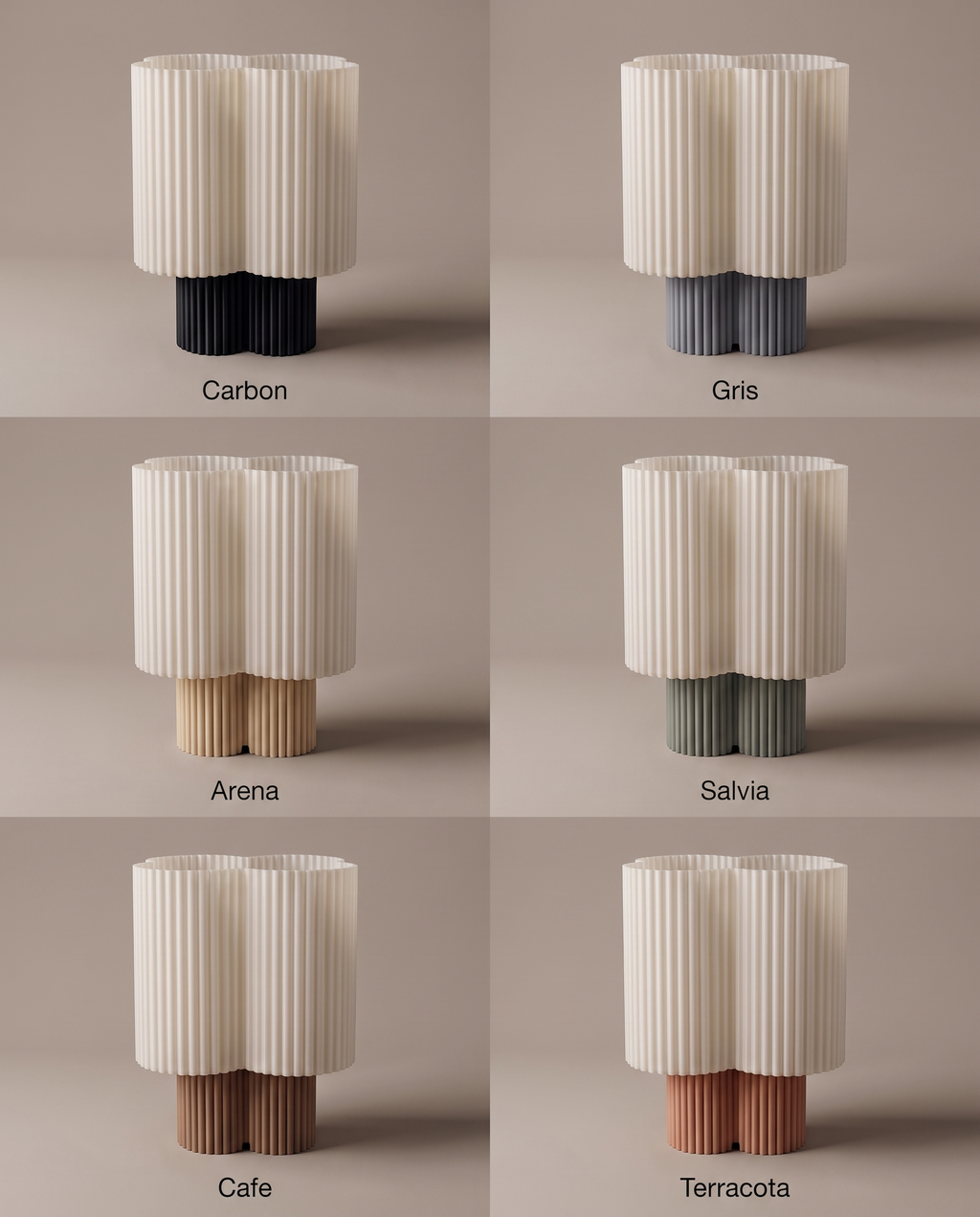 Lámpara Trébol en sus seis colores de base
