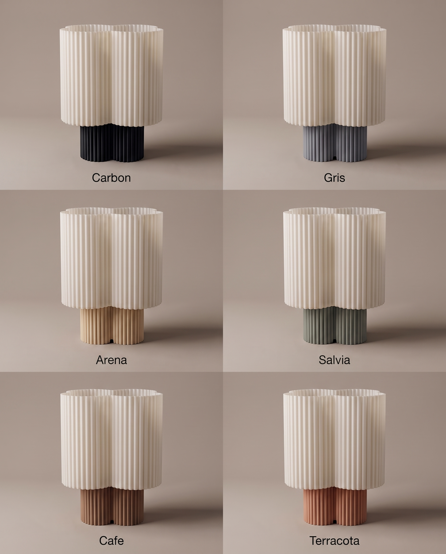 Lámpara Trébol en sus seis colores de base